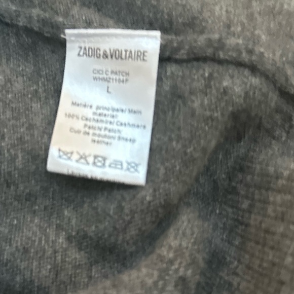 Zadig & Voltaire Cici Patch Cashmere Sweater L NWT Grey Lightening Bolt - Picture 11 of 16